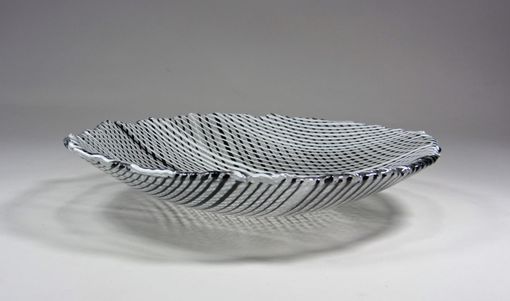 Custom Made Art Glass Bowl Black And White Stripes 9 Inch Fused Glass