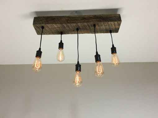 Custom Made Reclaimed Barn Timber Beam Light Fixture With Hanging Edison Bulbs
