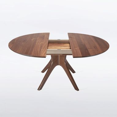 Custom Made Round Expandable Table With Leaf In Solid Walnut Wood "Kapok"