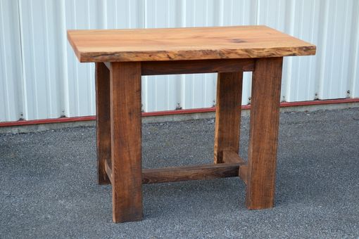 Custom Made Live Edge Sycamore Pub Table With Reclaimed Chestnut Legs