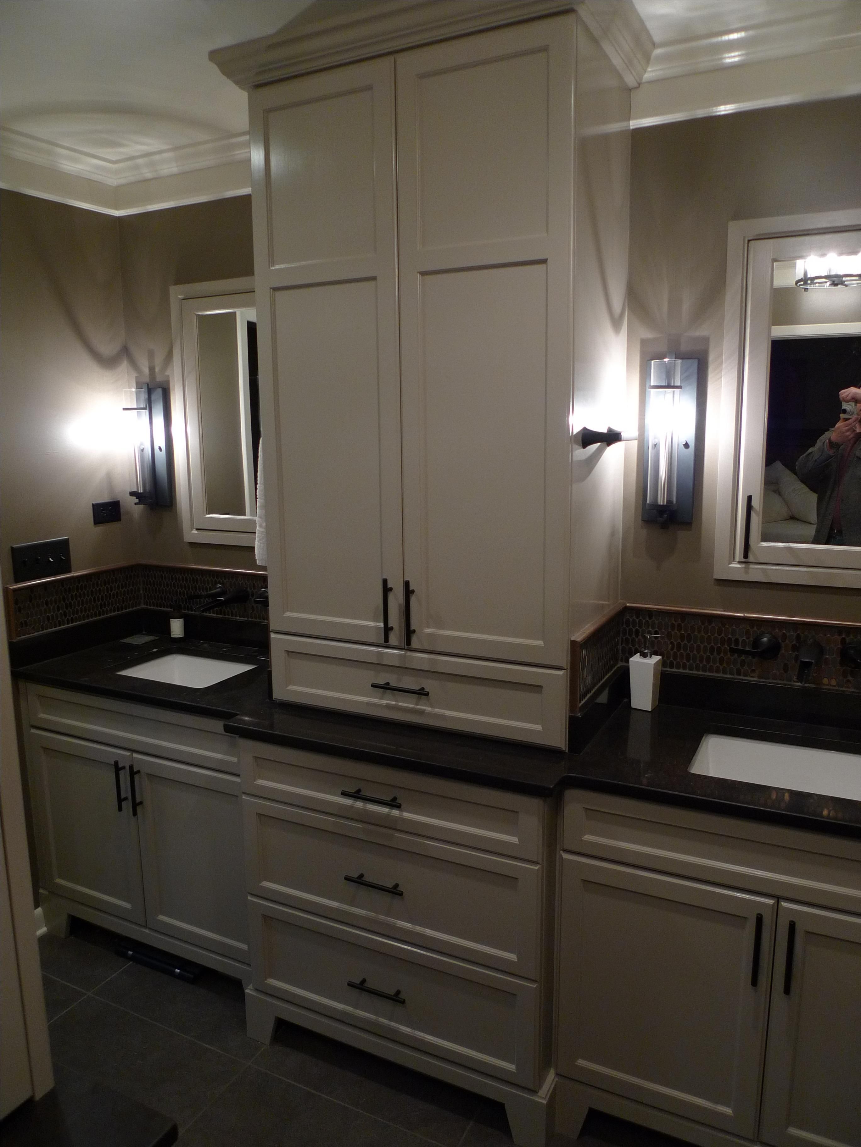 Custom Master Bathroom Vanity And Hutch, Bathroom Vanity With Center Hutch