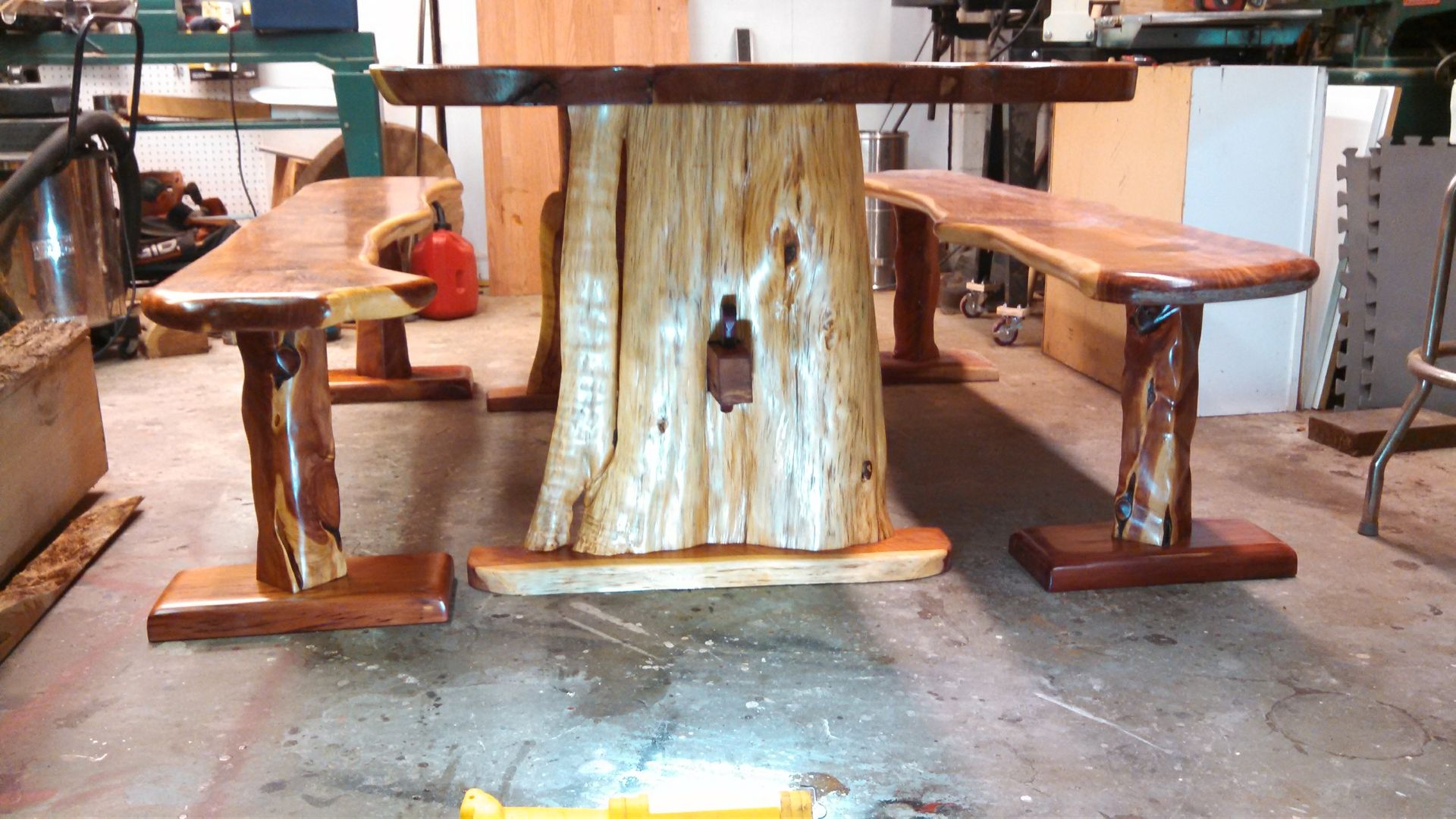 Custom Live Edge Cedar Dining Table And Benches by timbertotables
