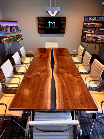 Hand Made Book-Matched Black Walnut, Resin, And Steel Conference Table ...