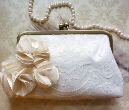 Custom Made Victorian-Inspired Lace Clutch Purse With Handmade Flower Accents