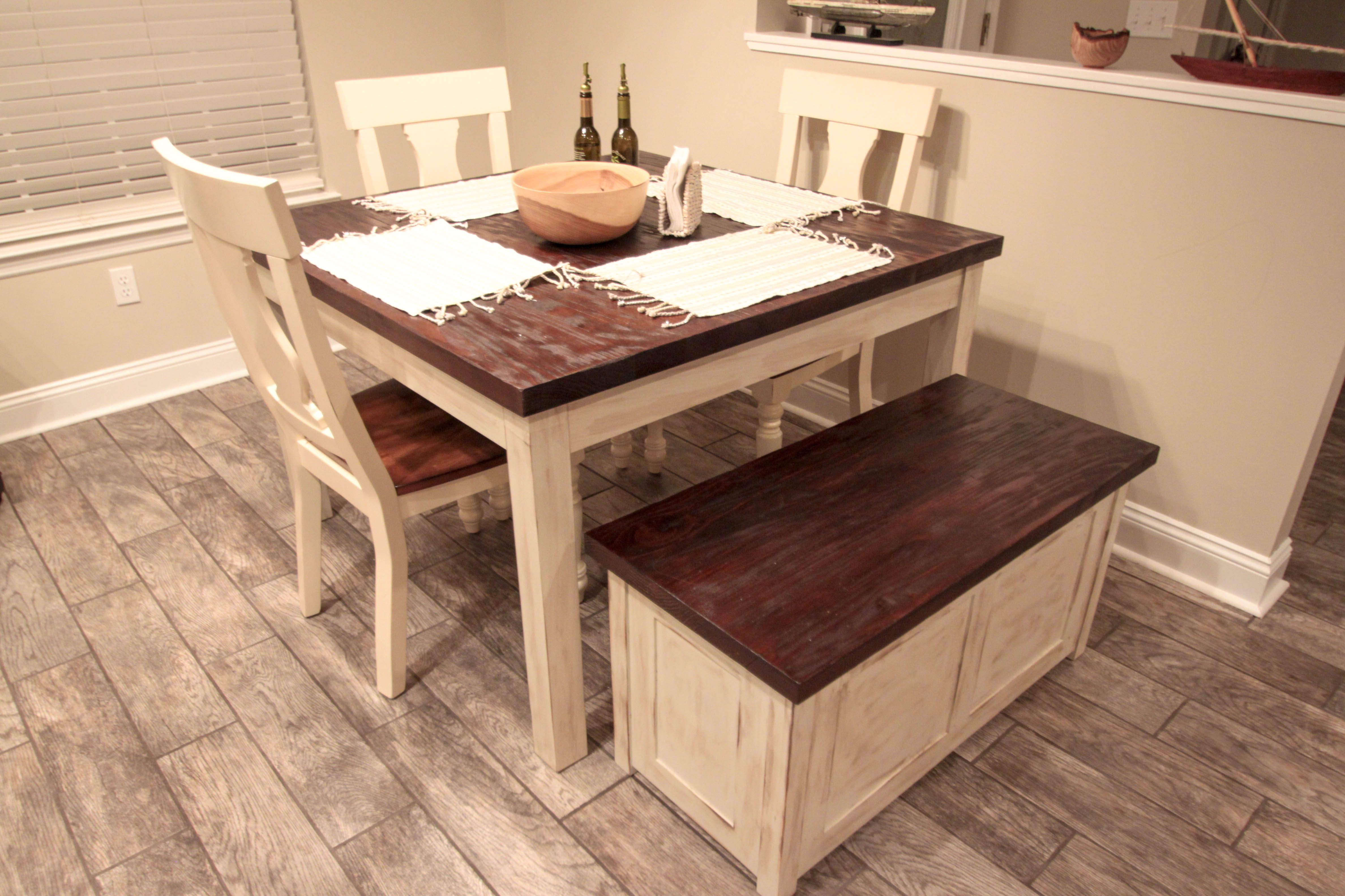 small kitchen dining table and storage bench