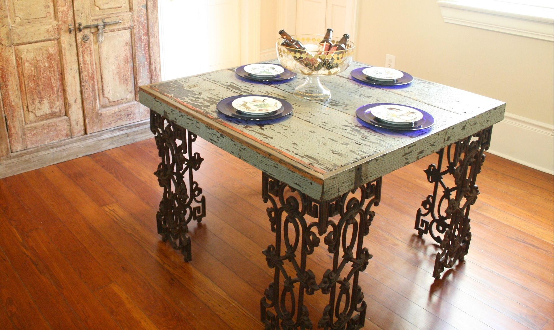 distressed wood dining room table