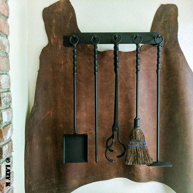 Custom Made Old World Iron Fireplace Tool Set With Twisted Handles