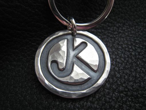 Custom Made Ranch Brand Cattle Brand Keychain In Sterling Silver Monogrammed With Hand Hammered Finish