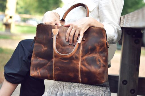 Custom Made Rustic Leather Laptop Bag, Macbook 13in Case, 14 In Laptop Tote Bag, Leather Briefcase For Women