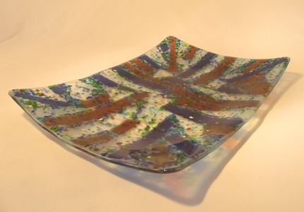 Custom Made Violet And Plum Spokes Fused Glass Platter