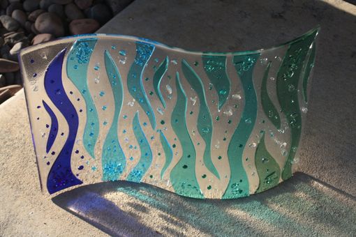Custom Made Fused Glass Sculpture "Rolling Waves"