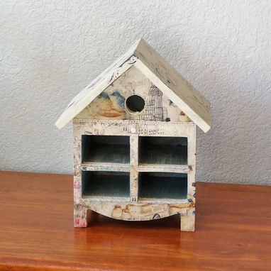 Custom Made Blue Bird Cubby Box & Mini Floral, Pigeon Hole Shelf, Miniature Cubby