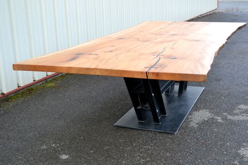 Custom Made Live Edge Sycamore Conference Table With I Beam Base