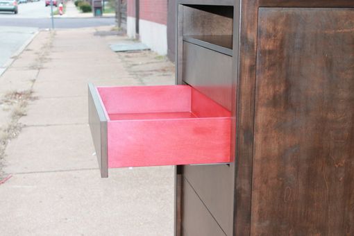 Custom Made Modern Birch Dresser W/ Red Accents