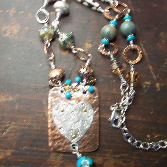 Handmade Riveted Heart Beaded Link Necklace by Katz Custom Jewelry ...