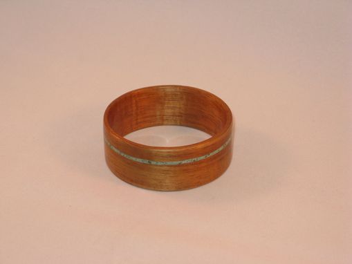Custom Made Figured Hawaiian Koa Bentwood Bangle Bracelet With Turquoise Inlay-Handmade Wooden Bracelet
