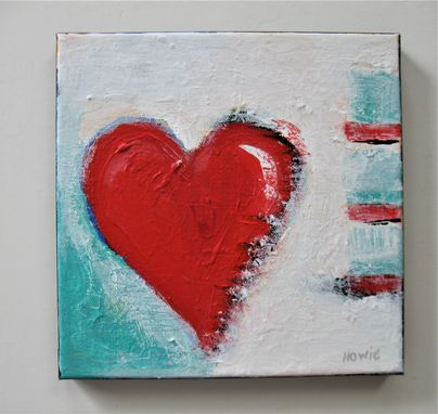 Custom Made Original Acrylic Red Heart Painting Canvas, 8" X 8"