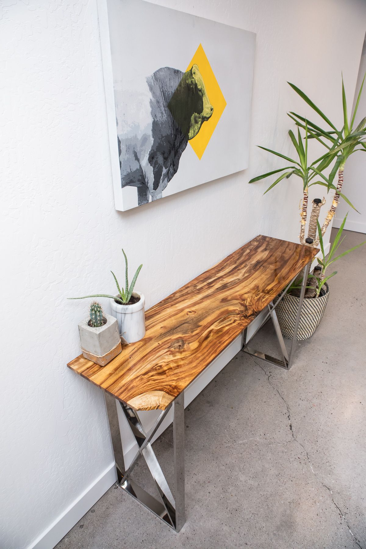 Hand Crafted Live Edge Wood Slab Modern Rustic Console Table by