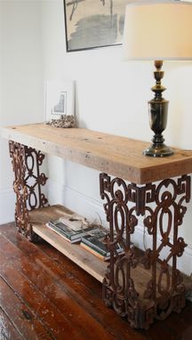 Custom Made The Piety Table-Console Table Or Writing Desk Made From Reclaimed Wood And Wrought Iron