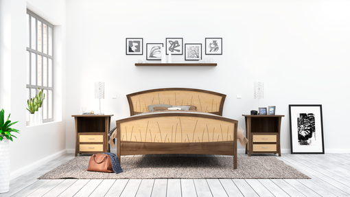 Custom Made Modern Bed Frame, Walnut Headboard, Wood Bed, King Size Bed, Queen, Art Deco,