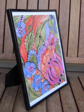 Custom Made Fine Art Print Lotus -Orange Pink Green Ink And Acrylic Painting