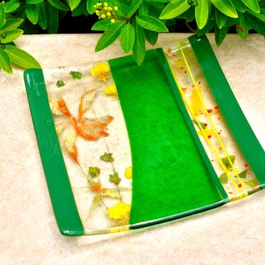 Custom Made Fused Glass Plate- Sunset Bouquet