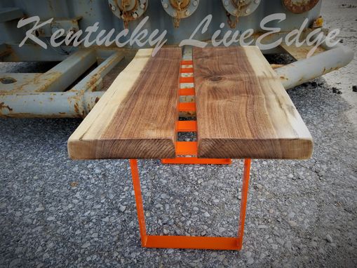Custom Made Orange And Chocolate Coffee Table- Live Edge Coffee Table- Modern Coffee Table- Bright Orange