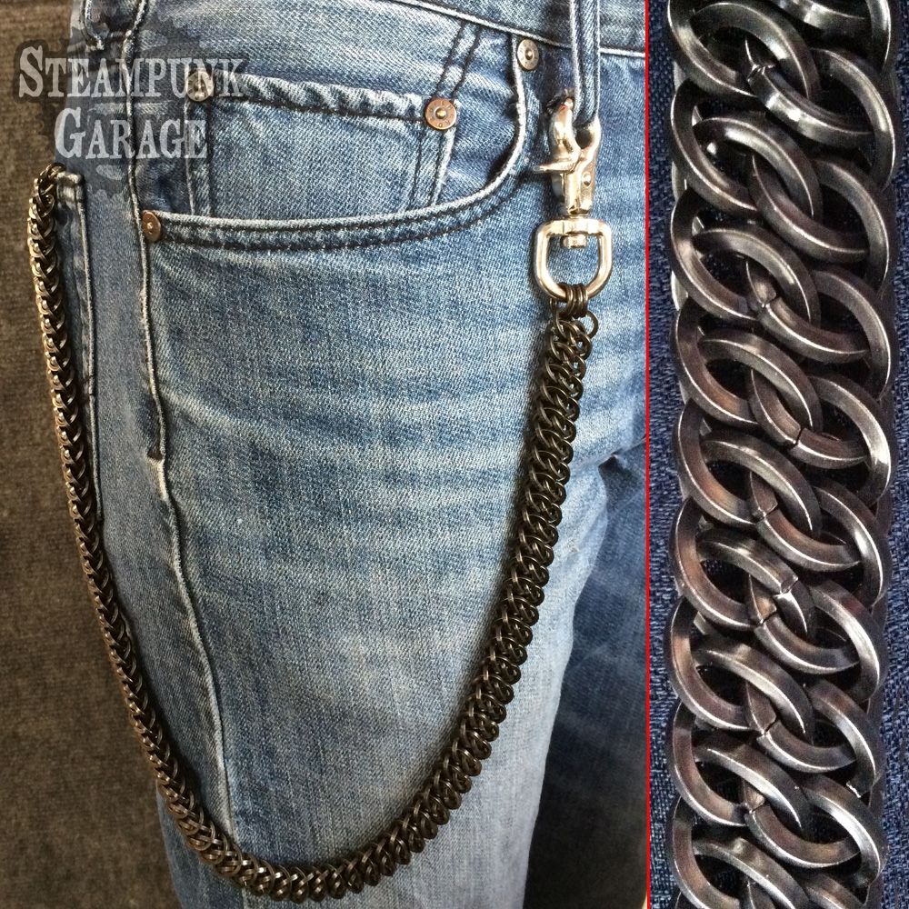 Custom Made Wallet Chain - Black Square Steel - Heavy Duty Gsg by Steampunk Garage | www.lvspeedy30.com