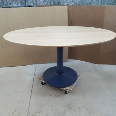Custom Made Oval Dining Room Table With Turned Base Pedestal Banquette