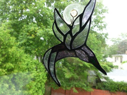 Custom Made Multi-Colored Bevel Stained Glass Hummingbird