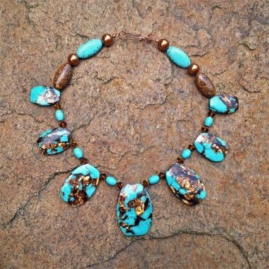 Custom Made Turquoise And Bronzite Bib Necklace