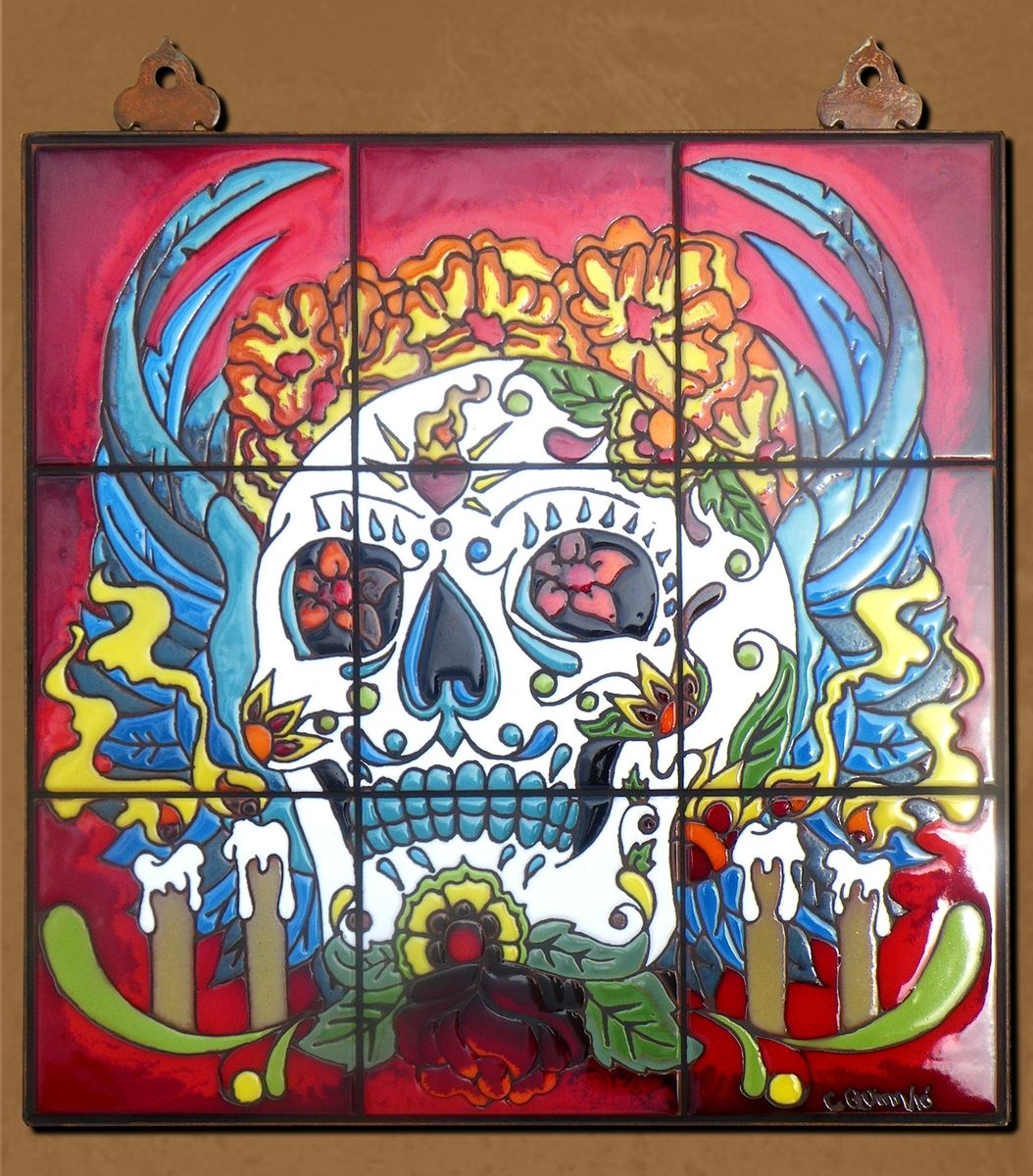 Hand Crafted Hand Glazed Day Of The Dead Tile Murals by Carly Quinn