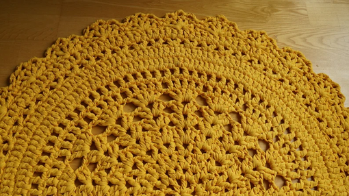 Custom Made Yellow Crochet Doily Rug, Home Decoration, Crochet Round Rug