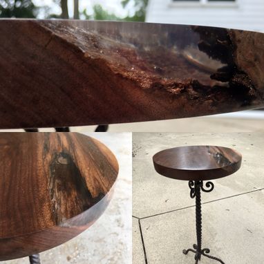Custom Made Sold...  Walnut And Wrought Iron Side Table With Acrylic Casting