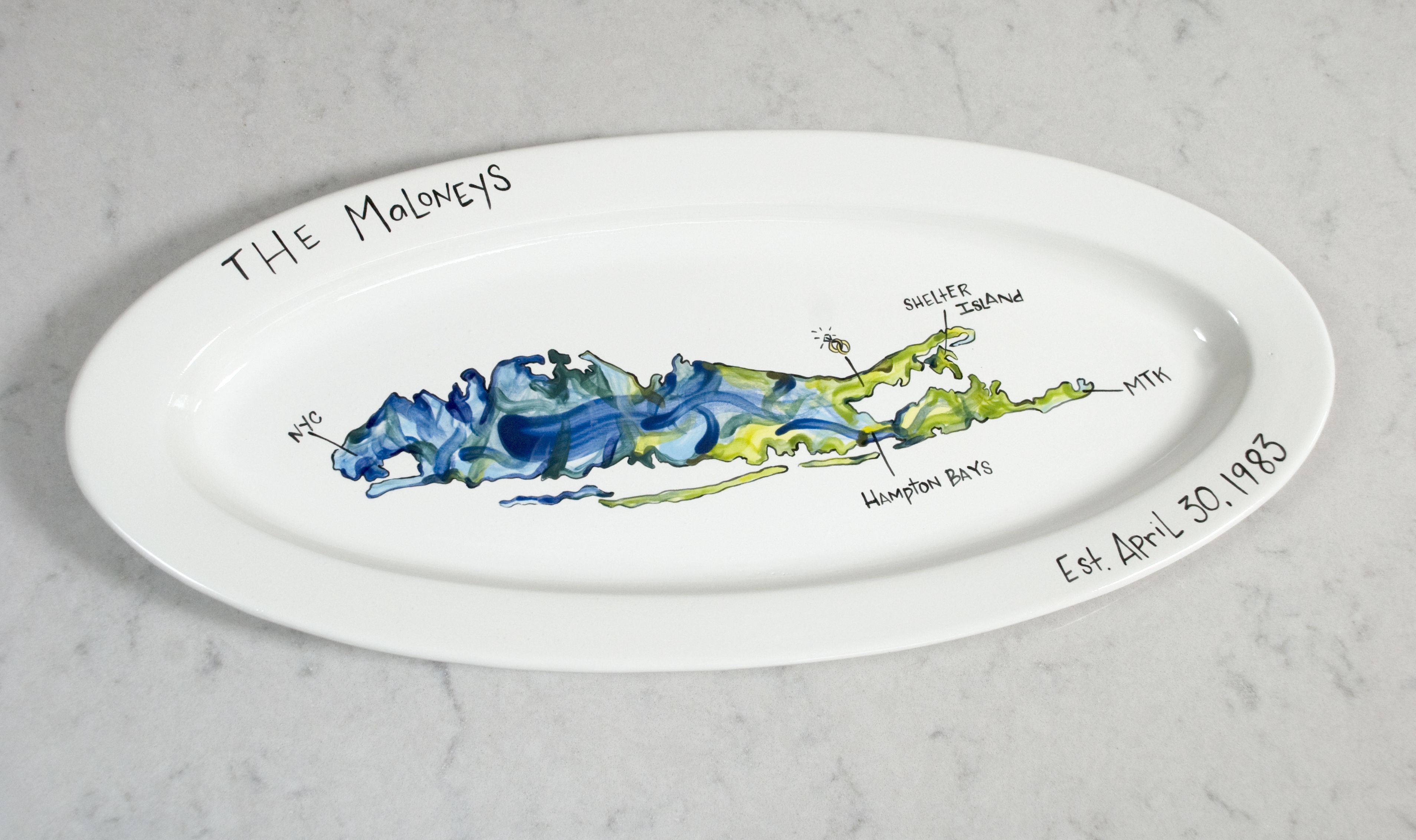 Hand Crafted Map Ceramic Serving Platter With Locations by Jackie