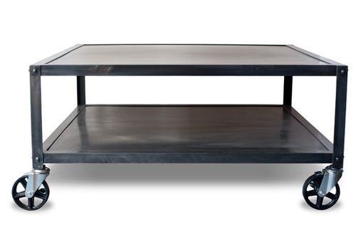 Custom Made Industrial Modern Square Metal Coffee Table With Casters, Rolling Coffee Table