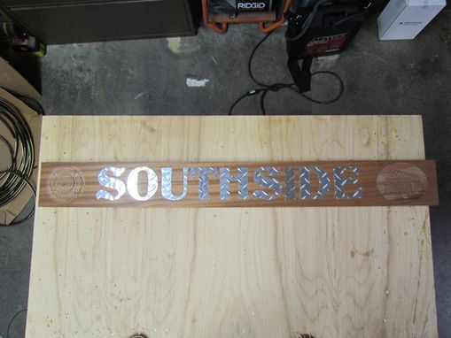Custom Made Carved Wood Sign With Aluminum Inset Letters