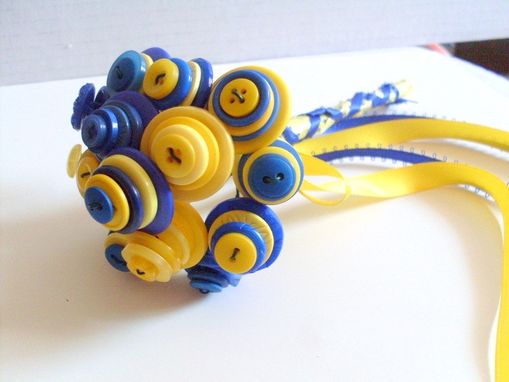 Custom Made Blue And Yellow Buttons Wedding Toss Bouquet