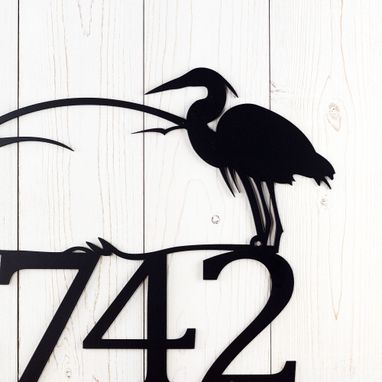 Custom Made House Number Metal Sign With Great Blue Heron Silhouette
