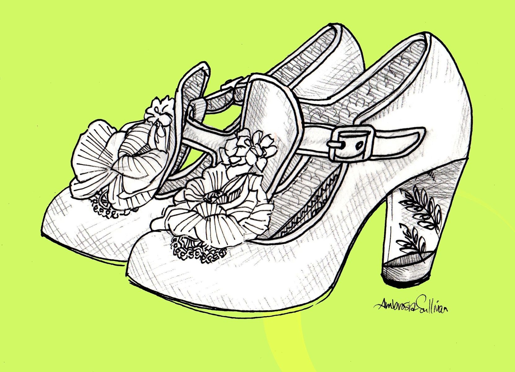 Hand Made Shoe Drawings/Illustrations by Ambrosia Sullivan