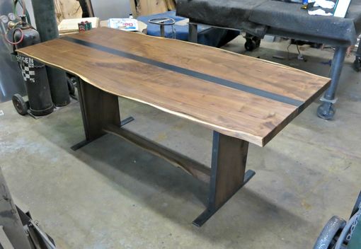 Custom Made Walnut And Steel Dining Table