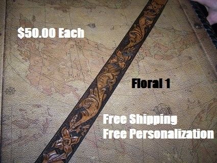 Custom Made Hand Tooled Leather Belt. 1-1/4" With "Floral 1" Design