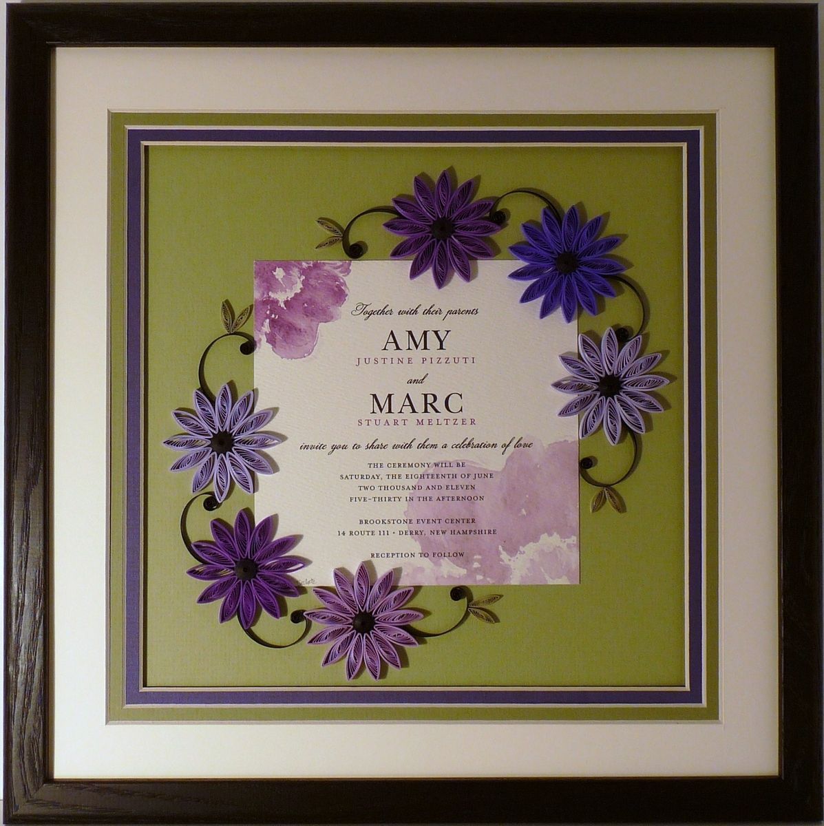 Hand Crafted Wedding Invitation Quilled Keepsake Framed Wall Art Custom by Quilling By Sandra ...