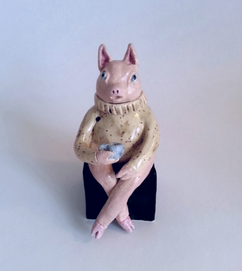 Custom Made Ceramic Pig On A Cube