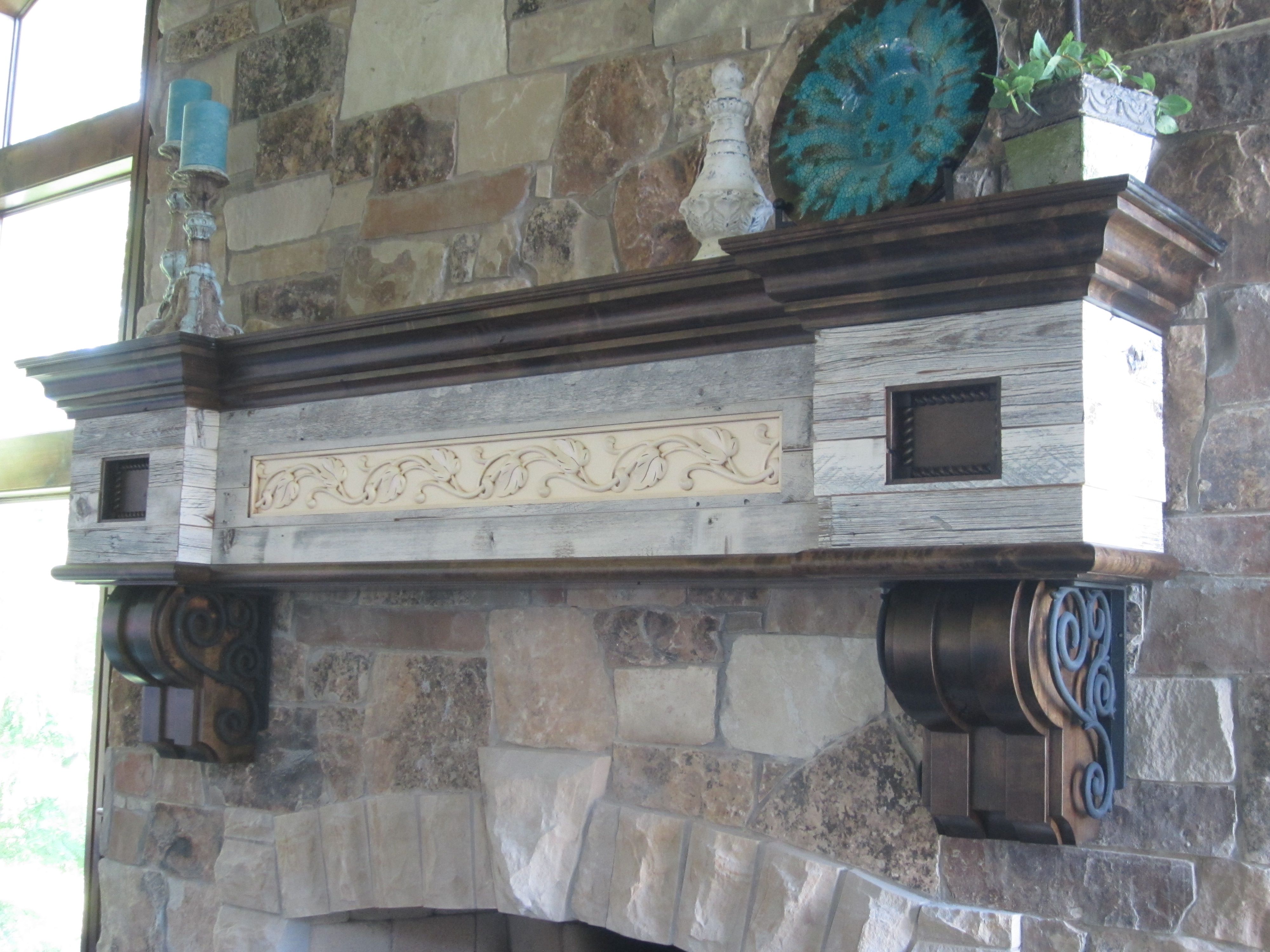 rustic fireplace mantel corbels