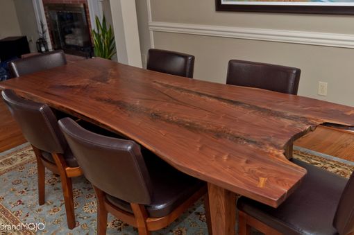 Custom Made Walnut Live Edge Dining Table With Tapered Legs