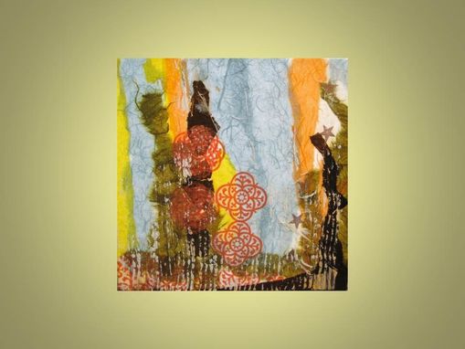 Custom Made Abstract Collage Original-10"X10" Blue Yellow Brown By Devikasart