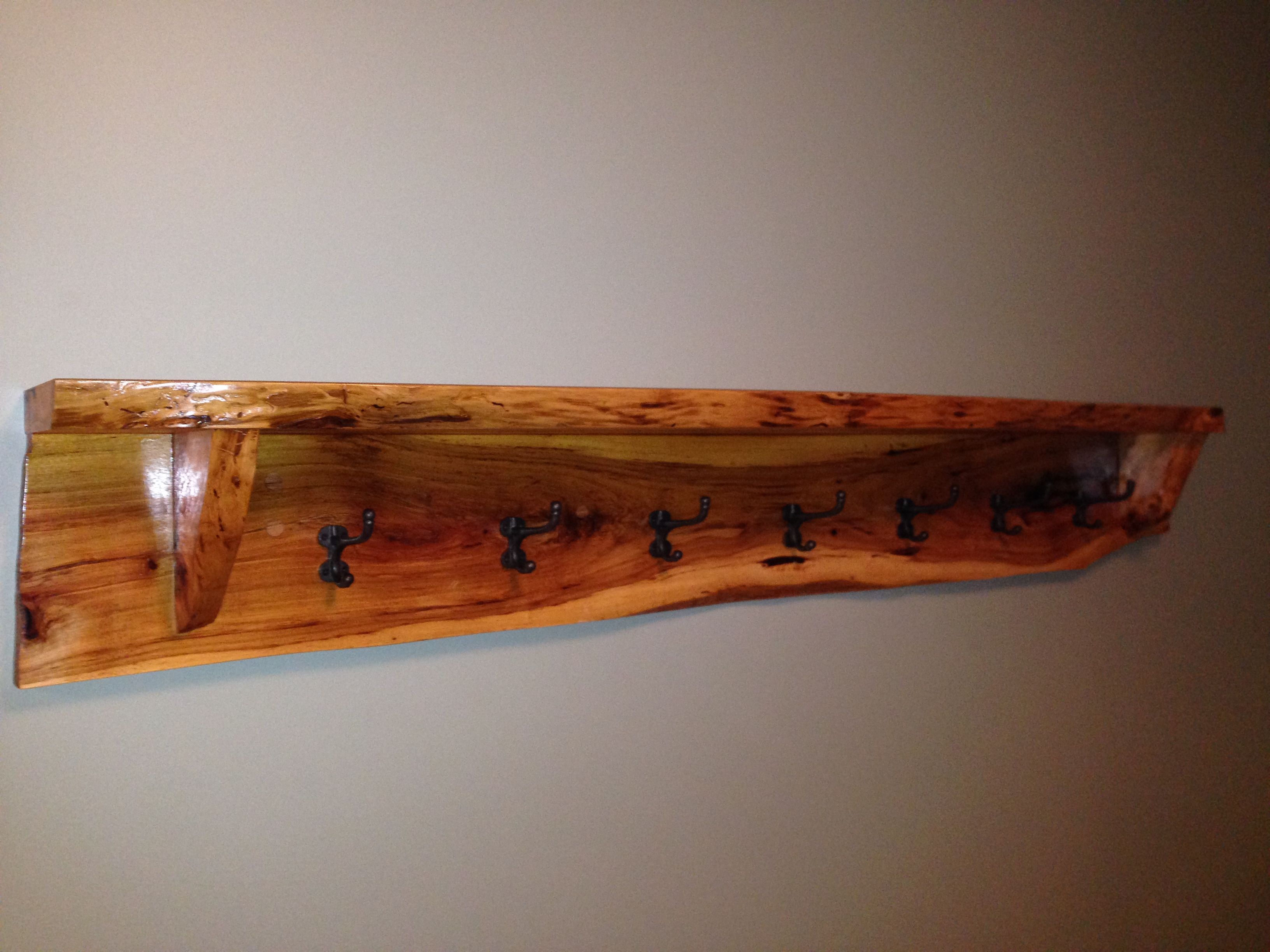 Handmade Live Edge Hickory Shelf/ Coat Rack by Black Swamp 