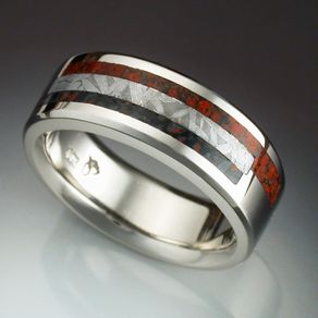 Meteorite Rings And Wedding Bands Custommade 14k White Gold Tambo Meteorite And Dinosaur Bone Ring