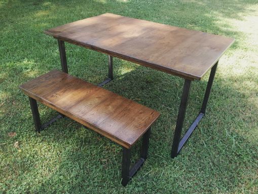 Custom Made Reclaimed Wood Table And Bench With Steel Legs